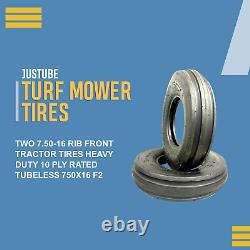 Two 7.50-16 Rib Front Tractor Tires Heavy Duty 10 Ply Rated Tubeless 750X16 F2