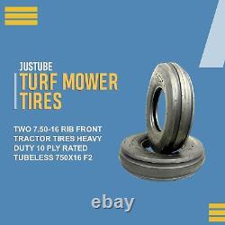 Two 7.50-16 Rib Front Tractor Tires Heavy Duty 10 Ply Rated Tubeless 750x16 F2