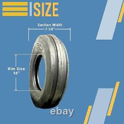 Two 7.50-16 Rib Front Tractor Tires Heavy Duty 10 Ply Rated Tubeless 750x16 F2