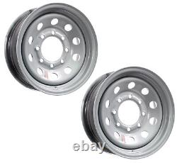 Two Heavy Duty Equipment Trailer Rims Wheels 16 in. 16X6 8H Silver Modular