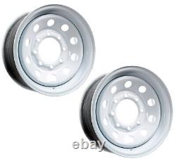 Two Heavy Duty Equipment Trailer Rims Wheels 16 in. 16X6 8H White Modular Design