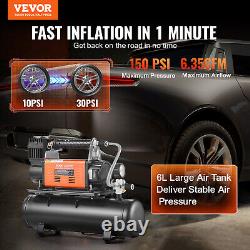 VEVOR Heavy Duty Air Compressor & 6L Tank 6.35CFM Portable Tire Inflator 150PSI